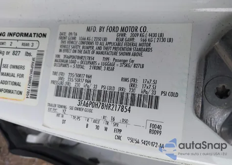 2017 Ford Fusion Se from USA, damaged, VIN 3FA6P0H78HR217854
